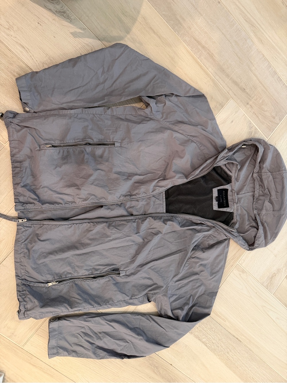 Men's ALL SAINTS Lightweight Hooded Windbreaker Jacket - Gray